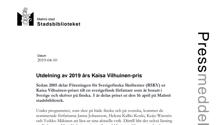 ​Utdelning av 2019 års Kaisa Vilhuinen-pris