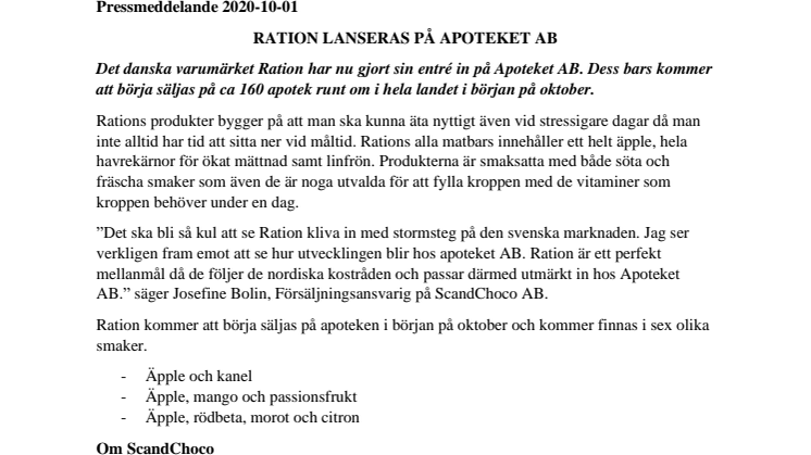 Ration lanseras på Aptoteket AB 