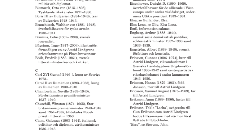 Personregister från Astrid Lindgrens krigsdagböcker
