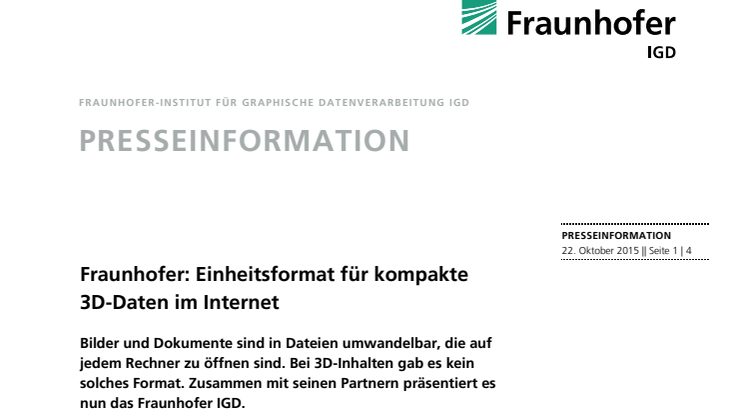 Fraunhofer: Einheitsformat für kompakte 3D-Daten im Internet
