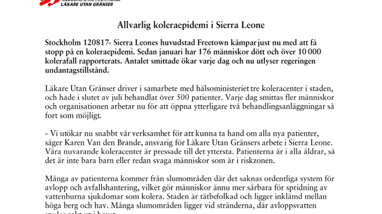 Allvarlig koleraepidemi i Sierra Leone