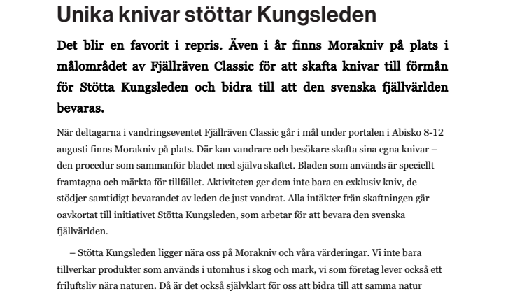 Unika knivar stöttar Kungsleden