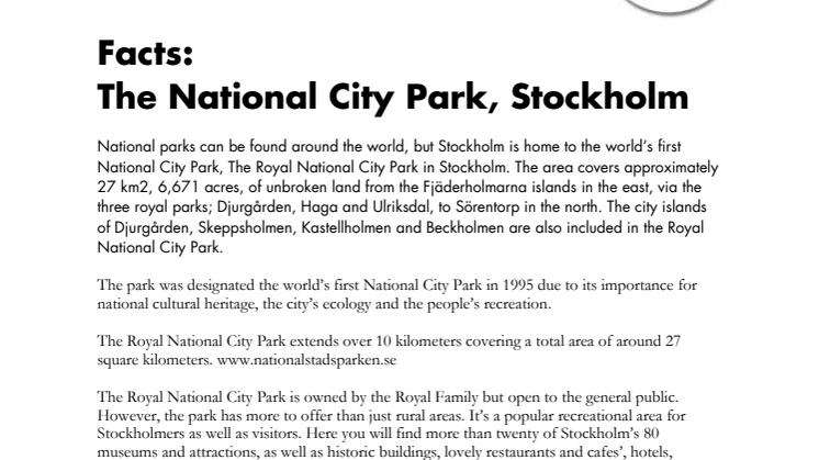 Facts: About the Royal National City Park