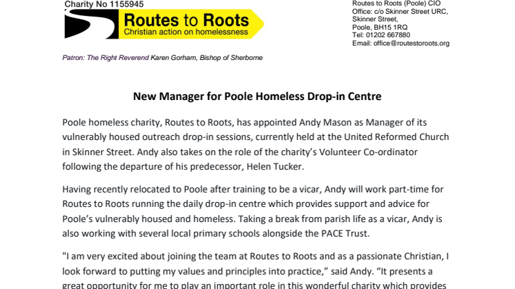 New Manager for Poole Homeless Drop-in Centre