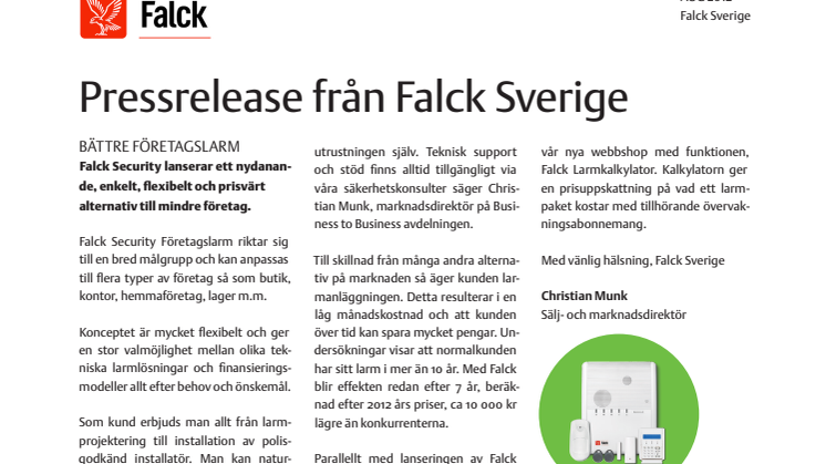 Falck Security lanserar nytt bättre företagslarm