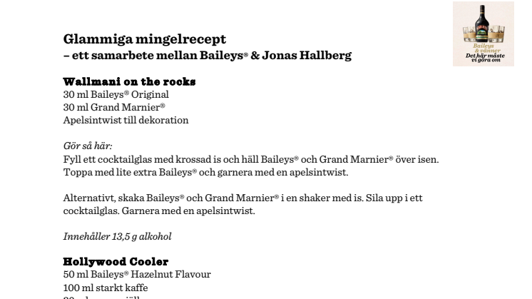 Glammiga mingelrecept, ett samarbete mellan Baileys® & Jonas Hallberg