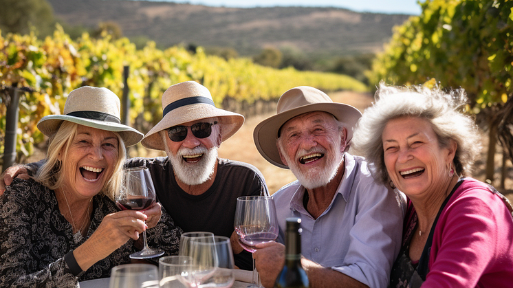 Paus i Beaujolais. Från vänster: Monica, Per-Nils, Gösta och Edith