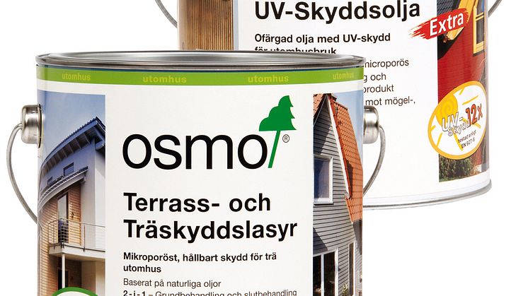 Osmos uteserier Terrass- och Träskyddslasyr och UV-Skyddsolja Extra