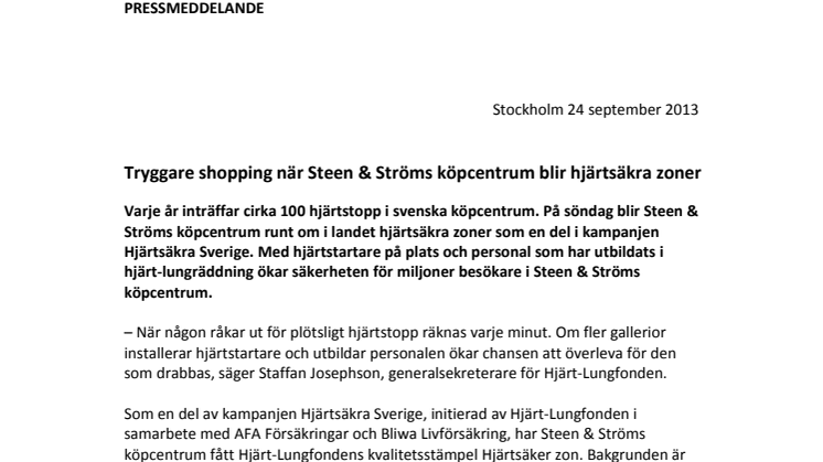 Tryggare shopping när Steen & Ströms köpcentrum blir hjärtsäkra zoner