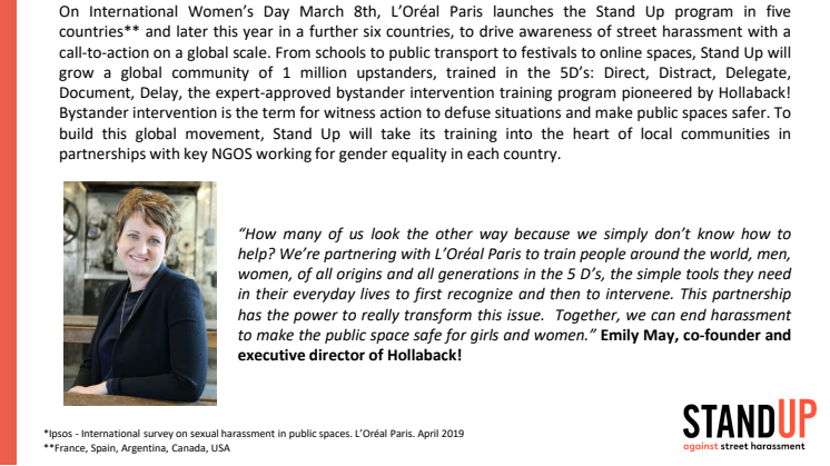 L'Oréal Paris launches international training program: stand up against street harassment