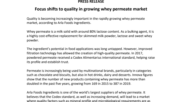 Focus shifts to quality in growing whey permeate market