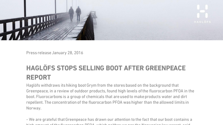 HAGLÖFS STOPS SELLING BOOT AFTER GREENPEACE REPORT