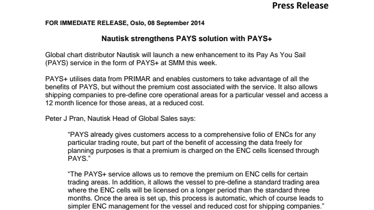 Nautisk strengthens PAYS solution with PAYS+