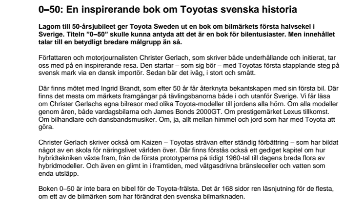 0–50: En inspirerande bok om Toyotas svenska historia