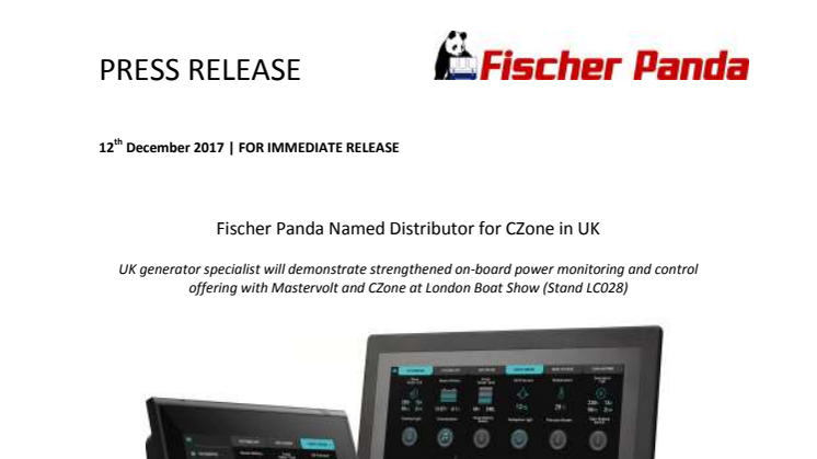 Fischer Panda Named Distributor for CZone in UK