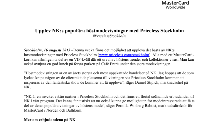 Upplev NK:s populära höstmodevisningar med Priceless Stockholm
