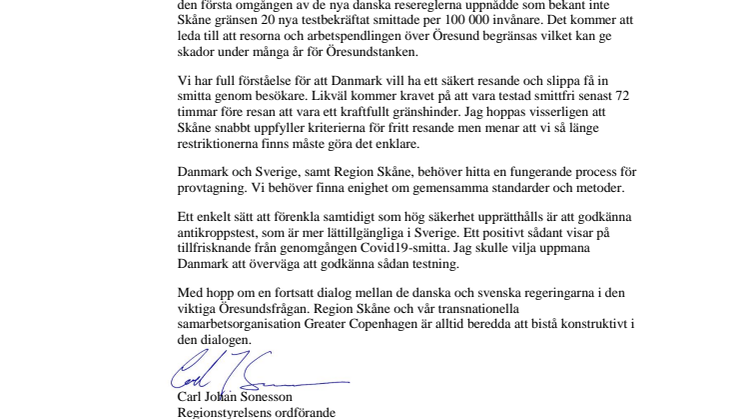 Skrivelse till Danmarks justitieminister