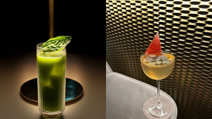 R-L; Basil Match by Florette at Pan Pacific Orchard, Singapore; El Fili Martini by Portman's Bar at PARKROYAL COLLECTION Marina Bay, Singapore