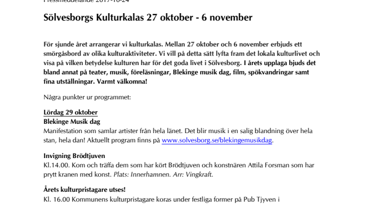 Sölvesborgs Kulturkalas 27 oktober - 6 november