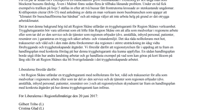 L: Nu garanteras tryggheten för Region Skånes anställda