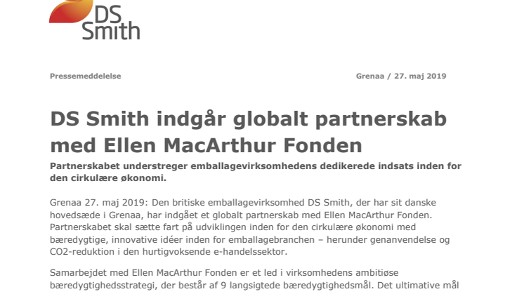 DS Smith indgår globalt partnerskab med Ellen MacArthur Fonden