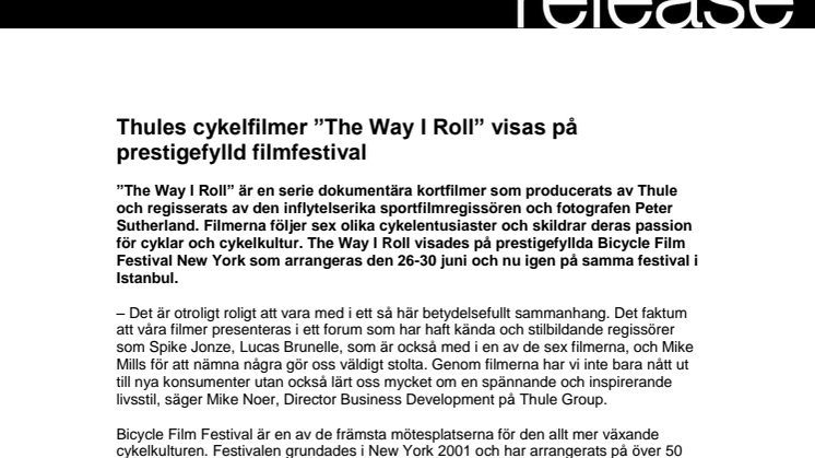 Thules cykelfilmer ”The Way I Roll” visas på prestigefylld filmfestival