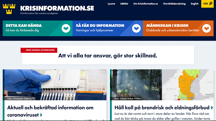 Krisinformation.se har Sveriges bästa myndighetssida på Facebook, enligt Kommunikationsanalys.se. Här ses en bild på webbplatsens startsida.