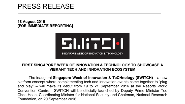 First Singapore Week of Innovation & Technology to showcase a vibrant tech and innovation ecosystem