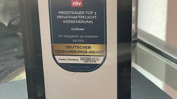 Deutscher Versicherungs-Award 2021 goes to… Privat-, Tierhalterhaftpflicht und Krankenzusatz-Versicherung der Gothaer gewinnen Award