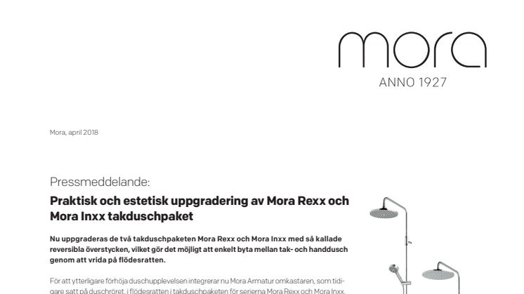 Praktisk och estetisk uppgradering av Mora Rexx och Mora Inxx takduschpaket