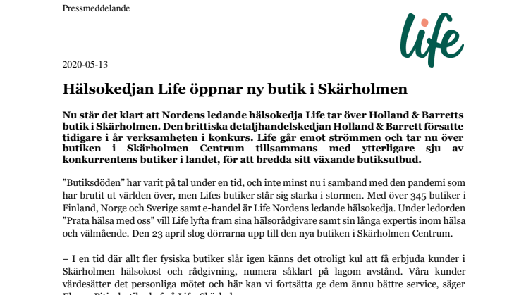 Hälsokedjan Life öppnar ny butik i Skärholmen