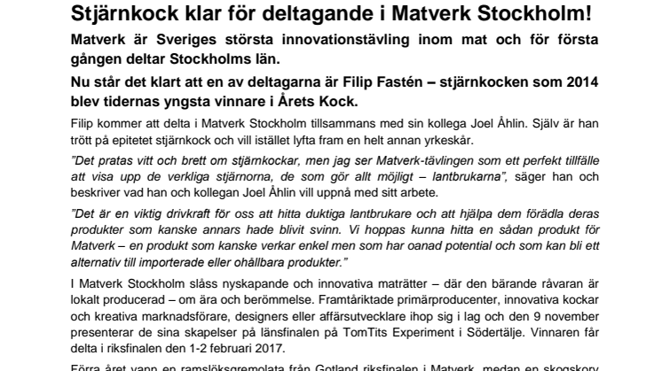 Stjärnkock klar för deltagande i Matverk Stockholm!