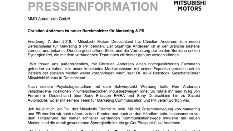 Christian Andersen ist neuer Bereichsleiter für Marketing & PR