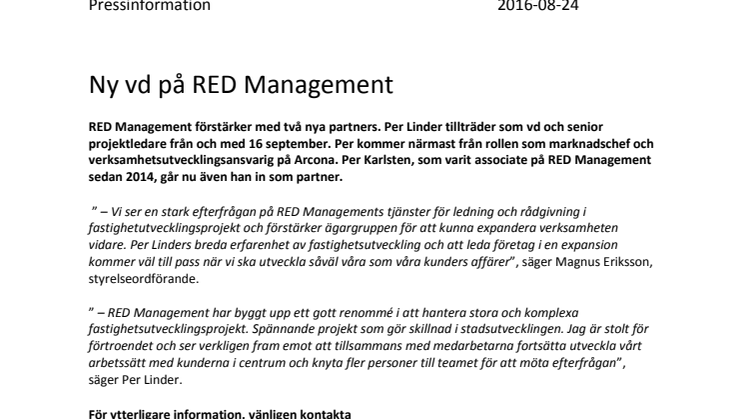 Ny vd på RED Management