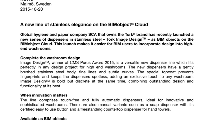 ​A new line of stainless elegance on the BIMobject® Cloud