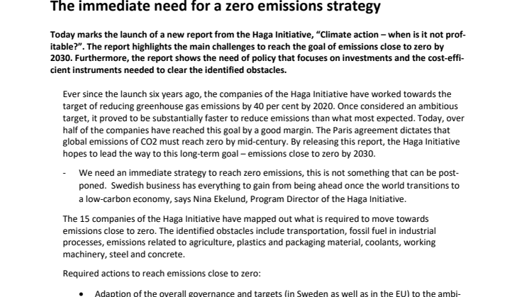 The immediate need for a zero emissions strategy