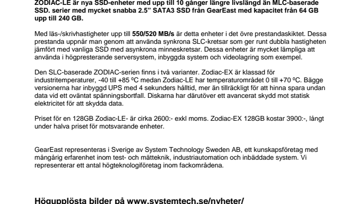 ZODIAC-LE, SATA 3 SSD med synkron SLC-teknik