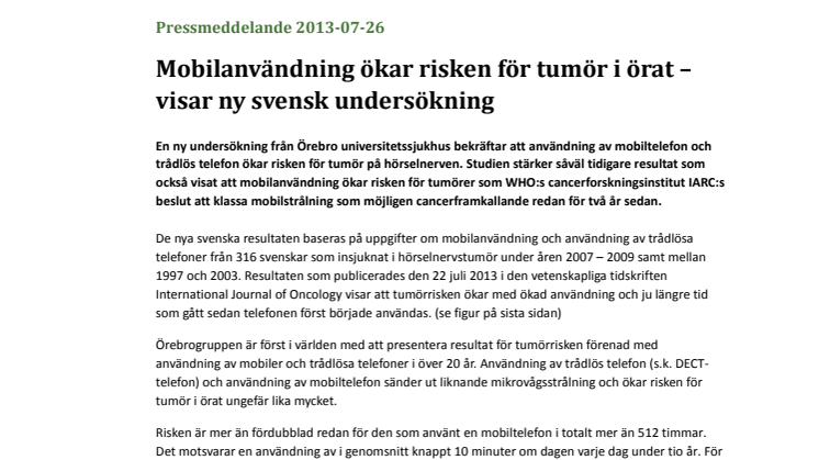 Mobilanvändning ökar risken för tumör i örat – visar ny svensk undersökning