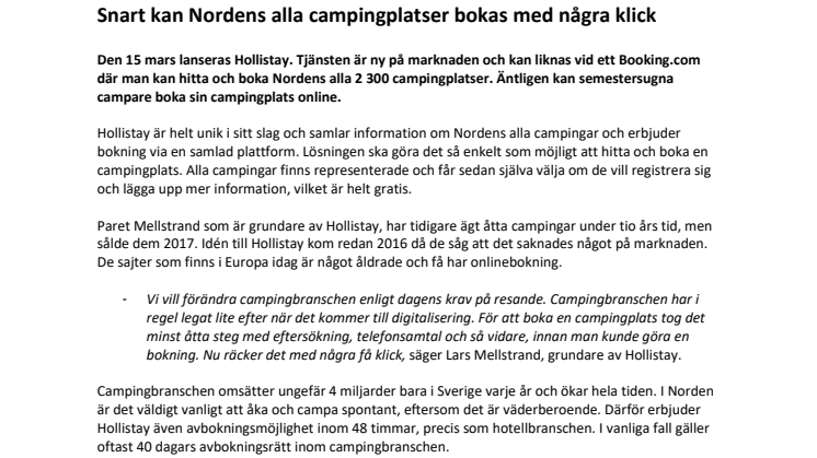 Snart kan Nordens alla campingplatser bokas med några klick