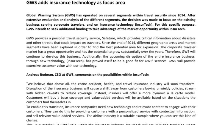 GWS adds insurance technology as focus area