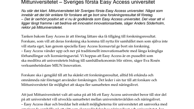 Mittuniversitetet – Sveriges första Easy Access universitet