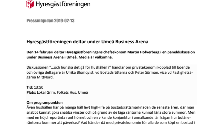 ​Hyresgästföreningen deltar under Umeå Business Arena
