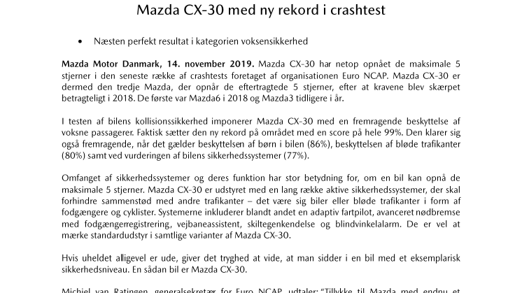 Mazda CX-30 med ny rekord i crashtest