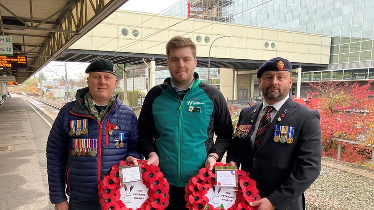 From left, Oscar Wilding, Max Rumsey-Kane of London Northwestern Railway and Dean Griffin at Milton Keynes station.