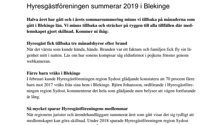 ​Hyresgästföreningen summerar 2019 i Blekinge