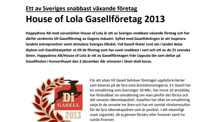 House of Lola Gasellföretag 2013