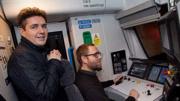 Rail Minister Huw Merriman on board with Great Northern's testing and commissioning driver Paul Field - download more pictures below