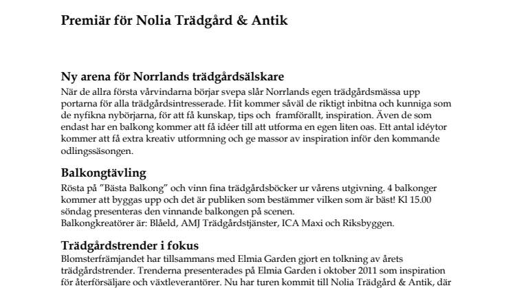 Premiär för Nolia Trädgård & Antik  - Ny arena för Norrlands trädgårdsälskare