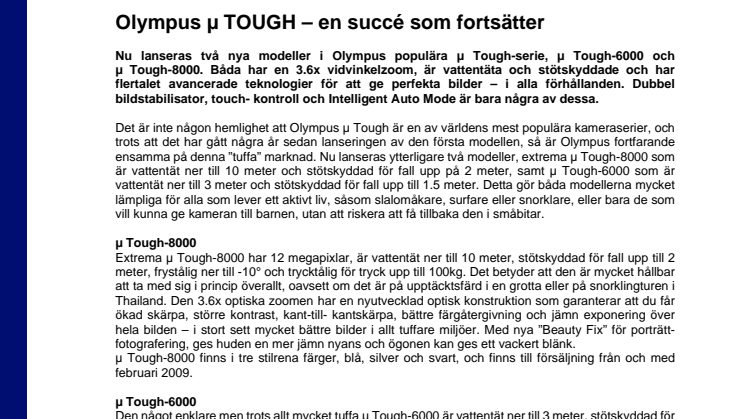 Olympus μ Tough-6000 och µ Tough-8000 – en succé som fortsätter