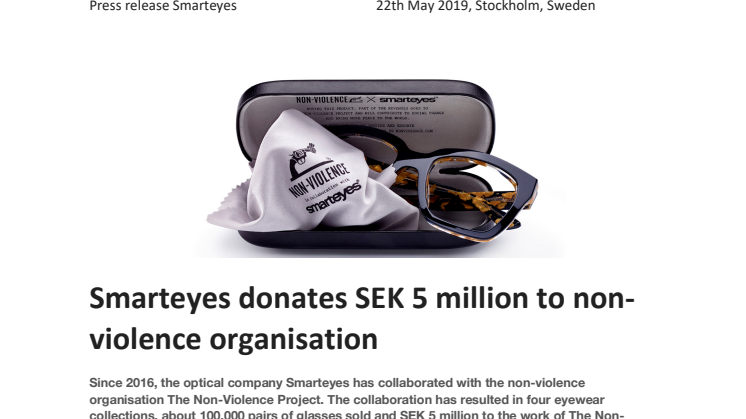 Smarteyes donates SEK 5 million to non-violence organization
